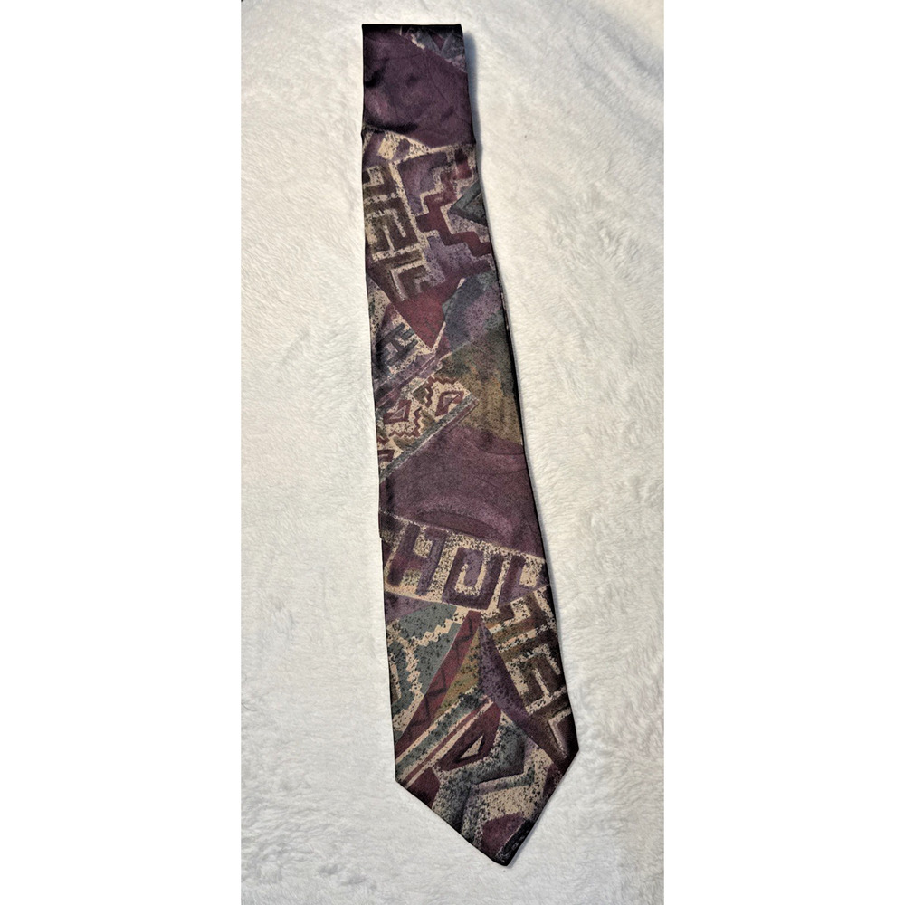 Vintage All Silk Abstract Geometric‎ Extra Long 100% Silk Tie